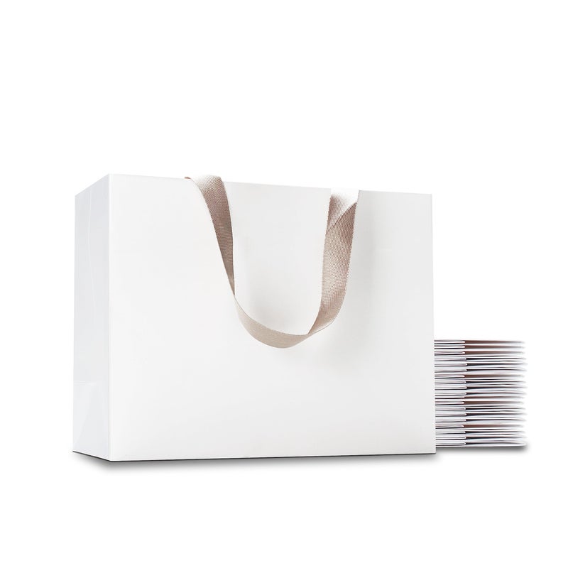 YACEYACE White Gift Bags with Handles 20Pcs 105x425x8 White Kraft Paper Bags with Handles Bulk White Paper Gift Bags White Shopping Paper Bag